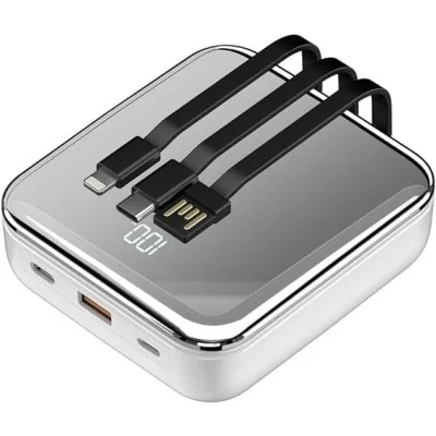 Porodo 20000Mah Mirror Power Bank Built-In Charge & Re-Charge Cables